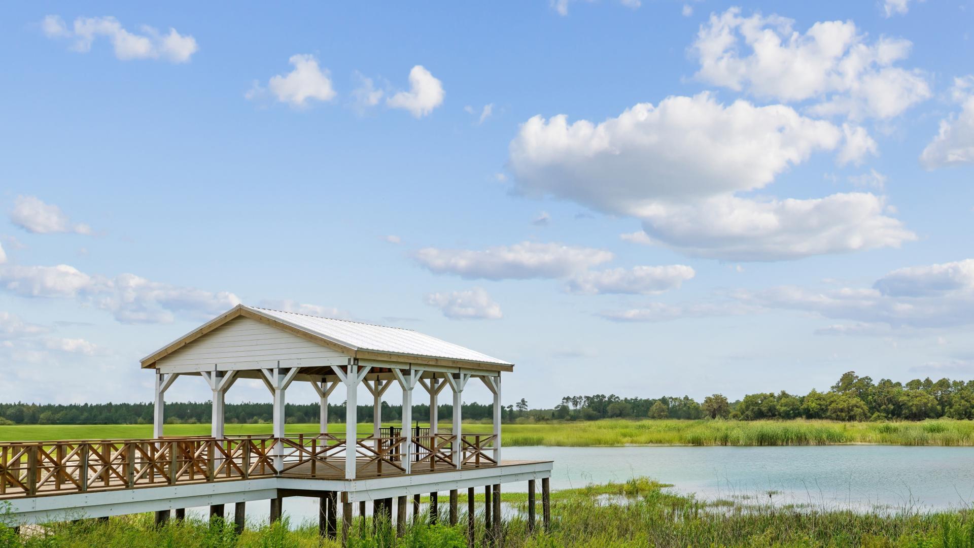 Lake and covered dock at Iron Branch