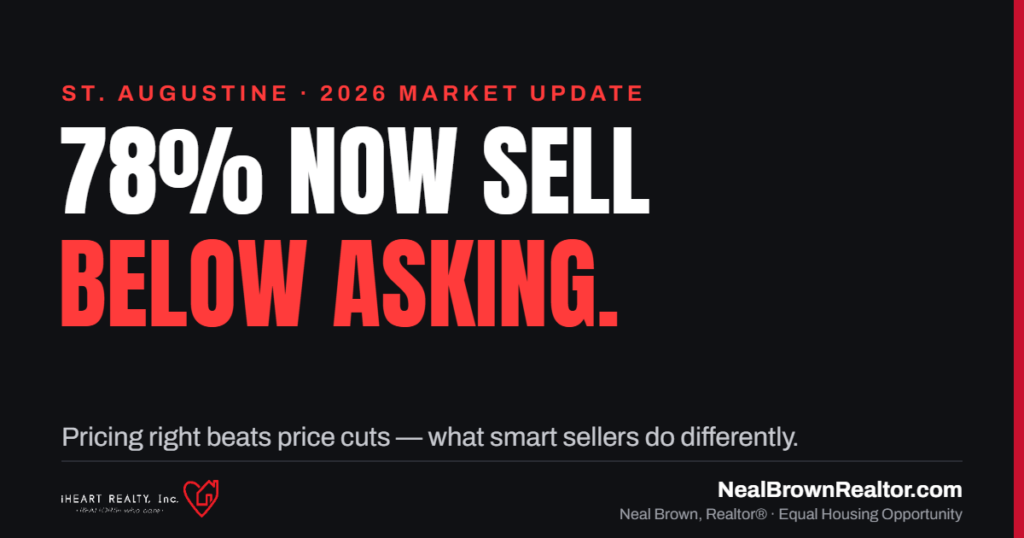 St. Augustine 2026 market update: 78% of homes now sell below asking — Neal Brown, Realtor®, iHeart Realty, Inc.
